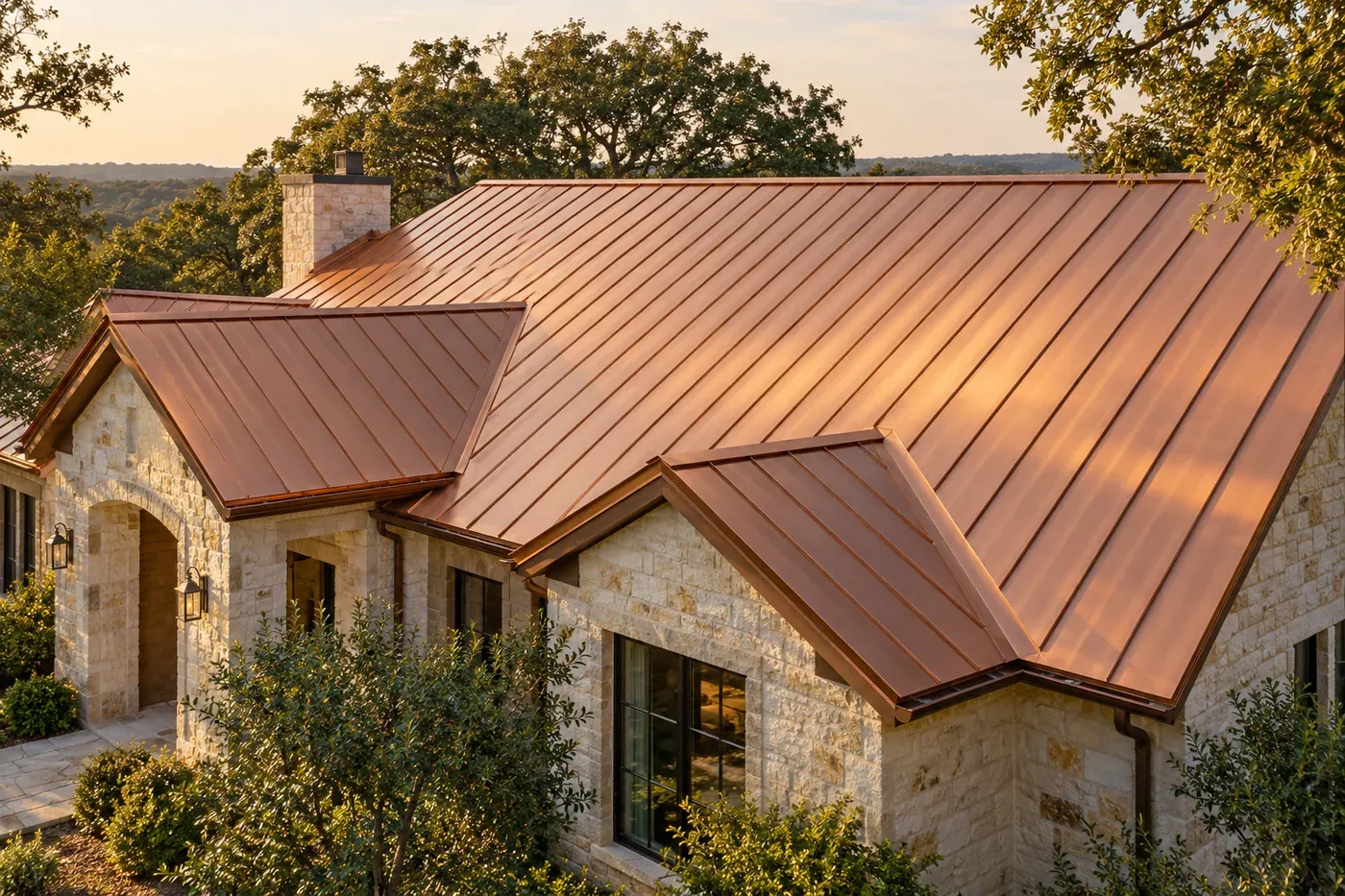 Standing seam copper roof panels